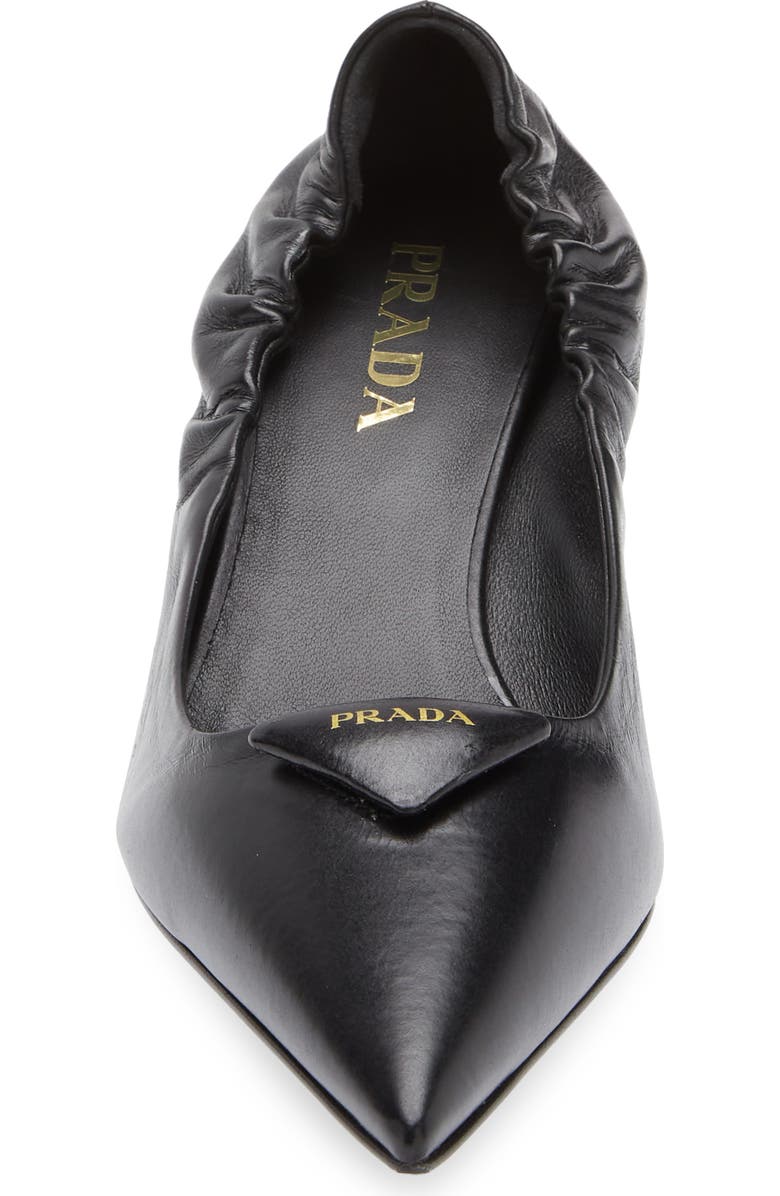 Prada Triangle Logo Pointed Toe Pump, Alternate, color, Black