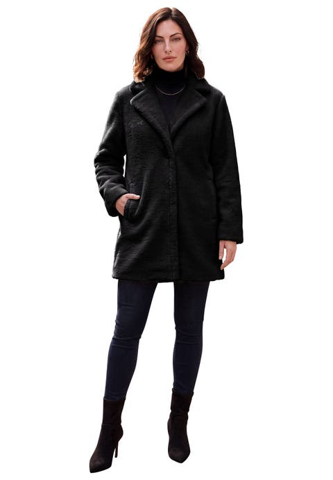 Plus Size Mid Length Teddy Faux Fur Coat