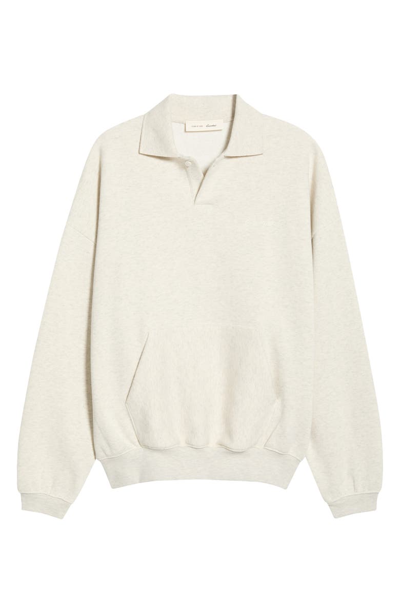 Fear of God Essentials Signature '90s Polo Sweatshirt, Main, color, Oatmeal Heather/ Light Heather