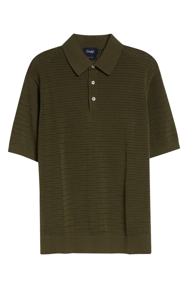 Drake's Cotton Mesh Polo Sweater, Main, color, Olive