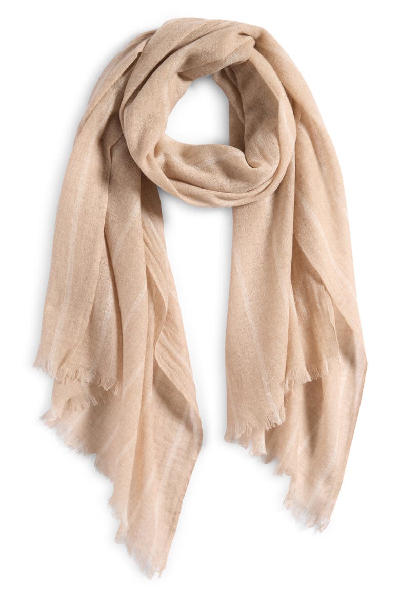 Stripe Cashmere Scarf, Alternate, color, CAMEL- OATMEAL COMBO