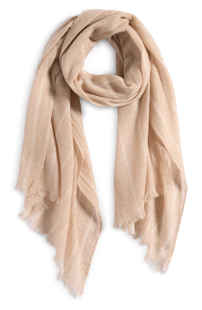 Nordstrom Stripe Cashmere Scarf, Alternate, color, Camel- Oatmeal Combo