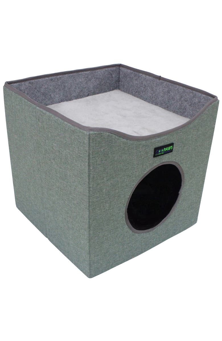 JESPET Foldable Cat Condo Sage Green Cube House, Main, color, Green