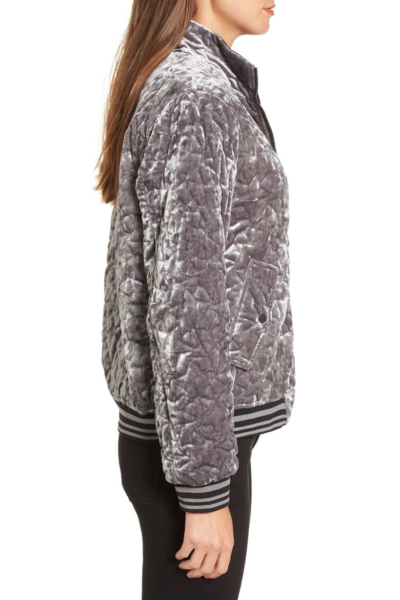 Quilted Velvet Bomber Jacket, Alternate, color, SILVER