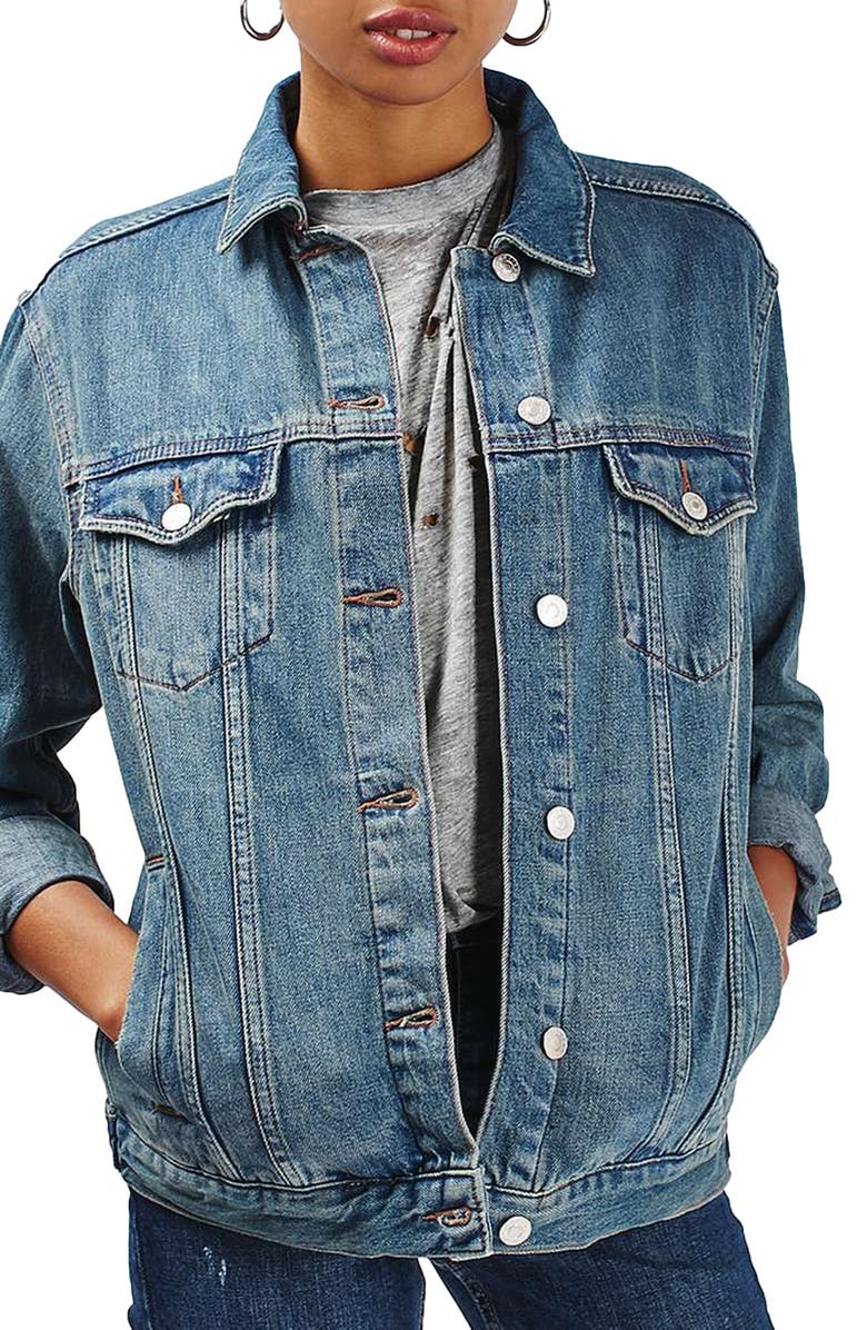 Topshop Moto Western Denim Jacket, Main, color, 