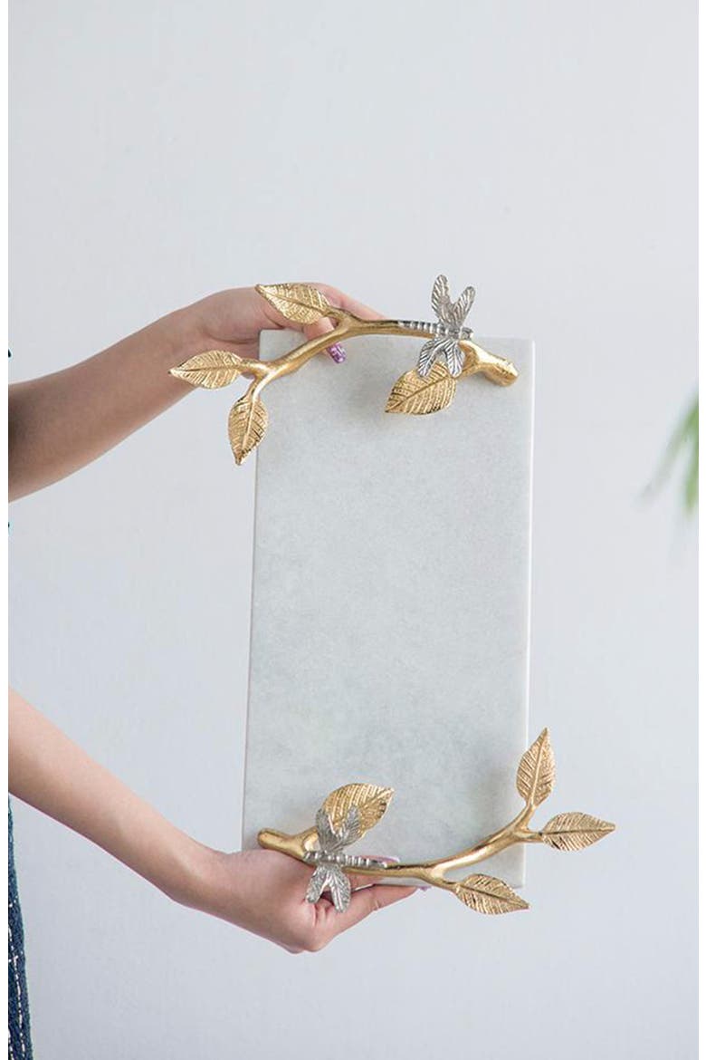 Dragonfly Marble Decorative Tray, Alternate, color, WHITE