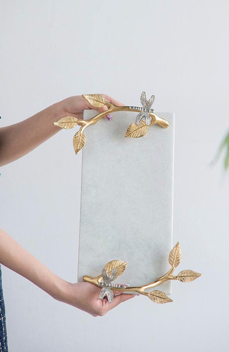 A & B Home Dragonfly Marble Decorative Tray, Alternate, color, White