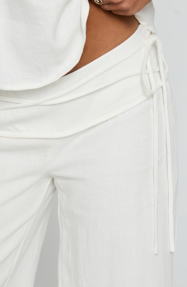 Princess Polly Silver Moon Tie Waist Linen Blend Pants, Alternate, color, White