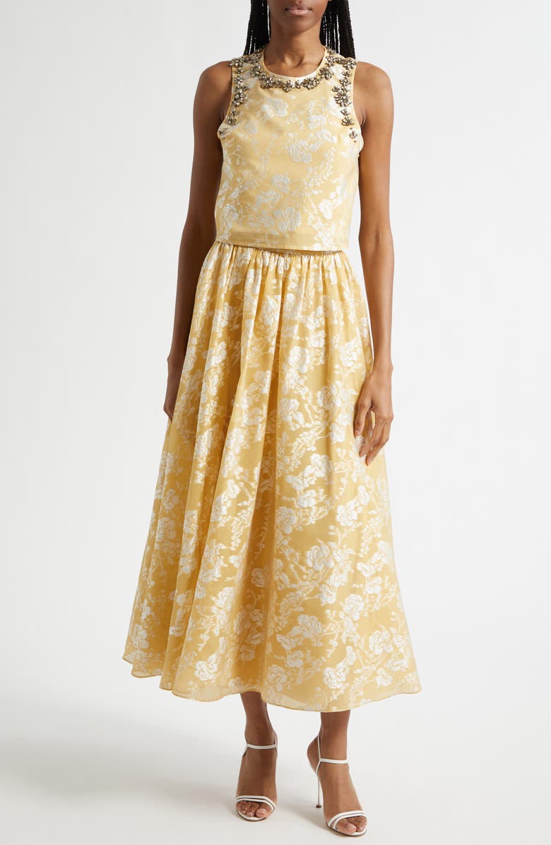 Cinq à Sept Ruth Floral Jacquard Skirt, Alternate, color, Ochre Muse/ White