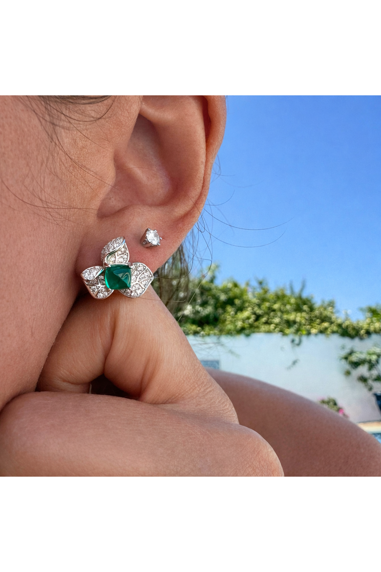 Orchid Emerald Earrings, Alternate, color, green