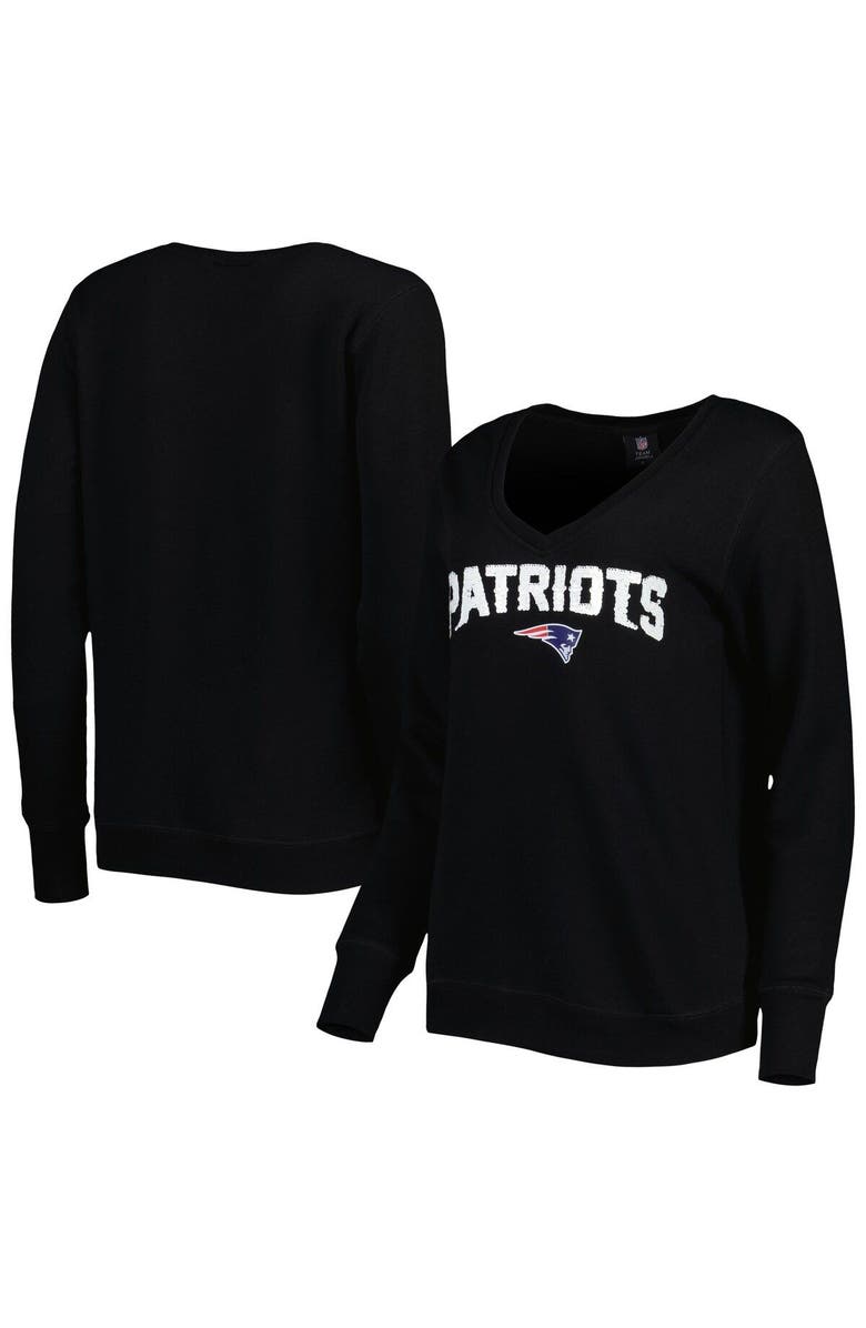 CUCE Women's Cuce Black New England Patriots Sequin Logo V-Neck Pullover Sweatshirt, Main, color, Black