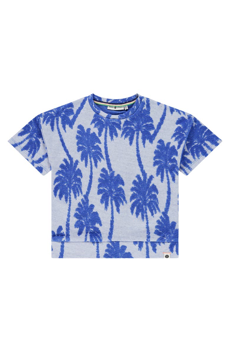 Stains and Stories by Babyface Terry Palm Tree Short Sleeve Sweat Top, Main, color, Royal
