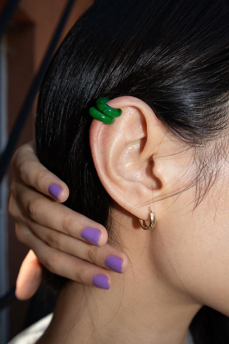 Abby Single Jade Cuff Earring in White, Alternate, color, Green