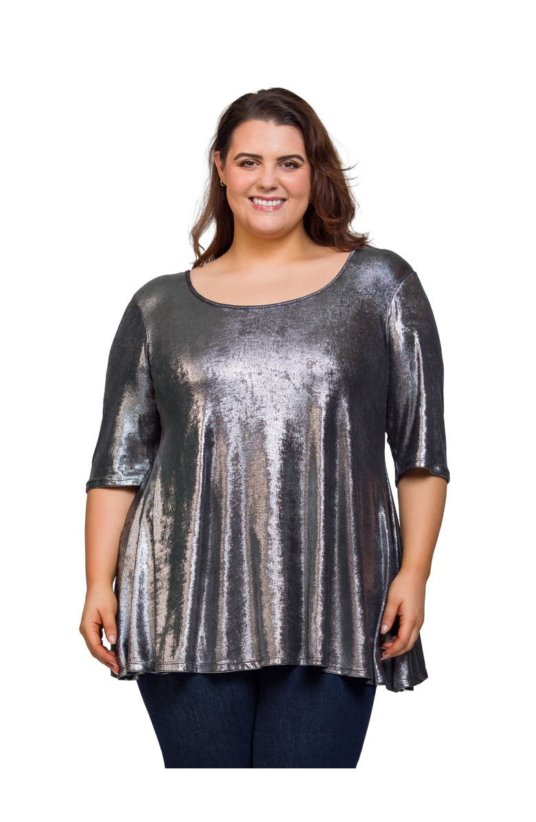 24seven Comfort Apparel Metallic Scoop Neck Flared Tunic Top, Main, color, Silver