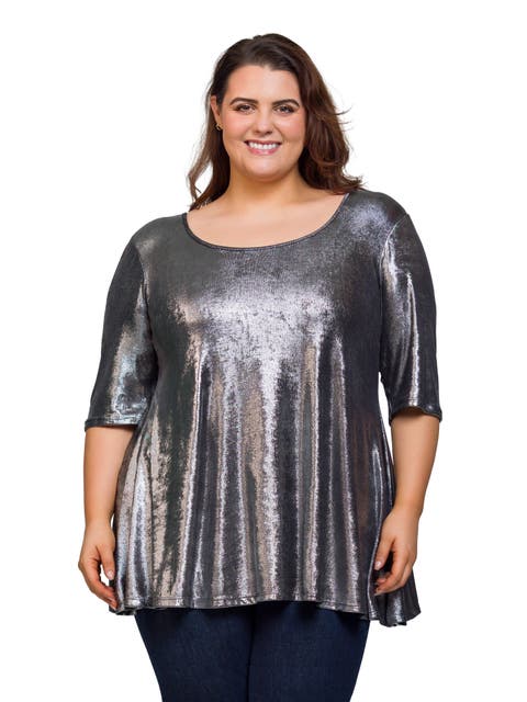 Metallic Scoop Neck Flared Tunic Top