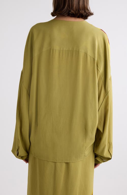 Dries Van Noten Camiel Leopard Orchid Print Faux Wrap Top In Ocra