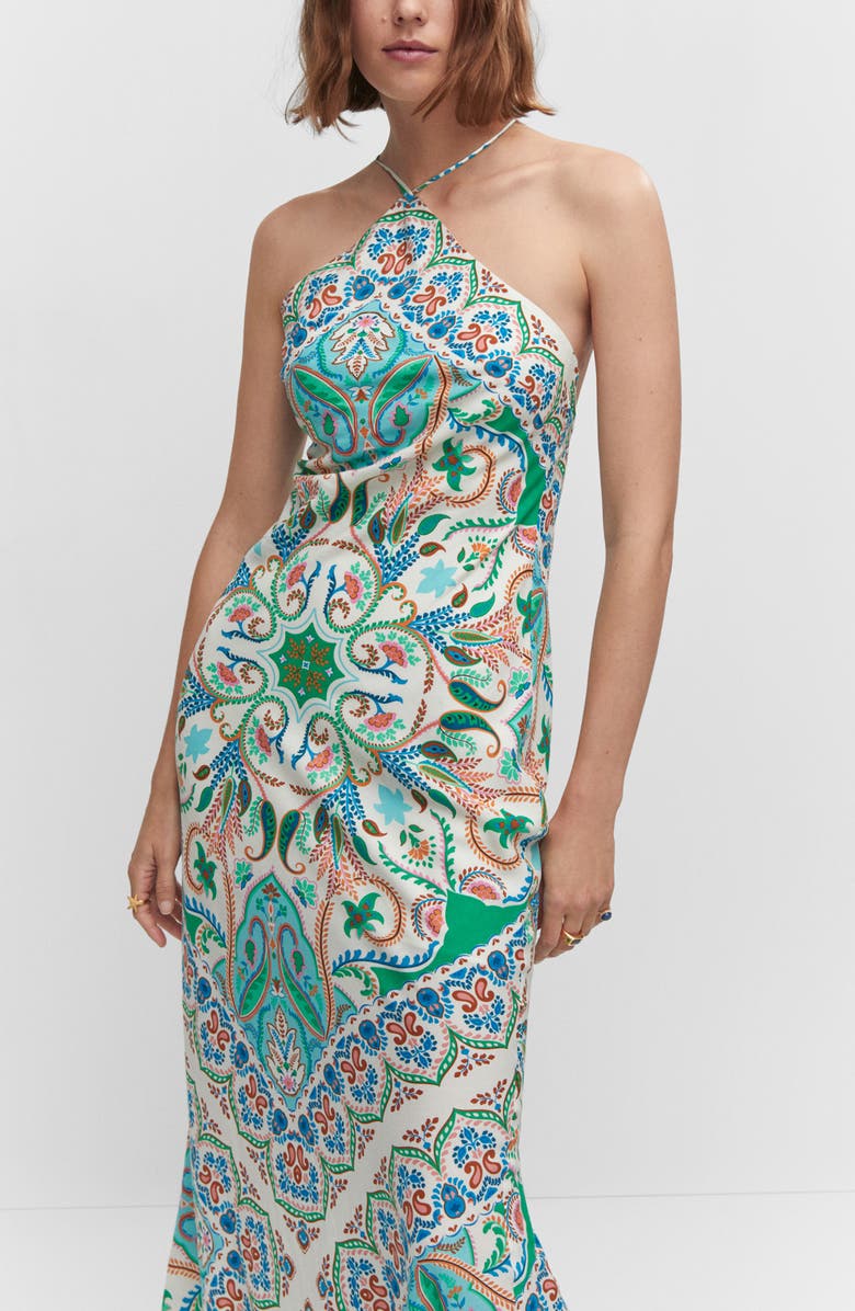 MANGO Paisley Open Back Maxi Dress, Alternate, color, 