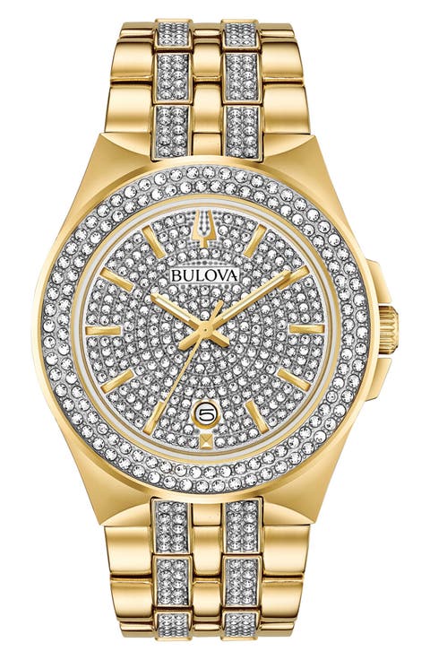 Crystal Bracelet Watch & Dog Tag Necklace Set, 42mm