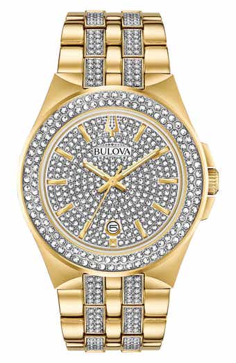 BULOVA Crystal Bracelet Watch & Dog Tag Necklace Set, 42mm