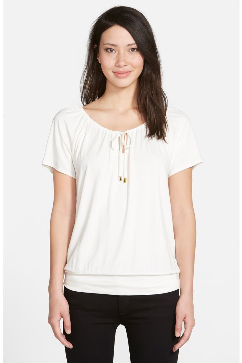Drawstring Neck Jersey Peasant Top, Main, color, NEW IVORY