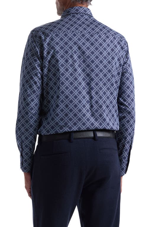 Bugatchi Axel Trim Fit Geo Print Stretch Cotton Button-up Shirt In Blue