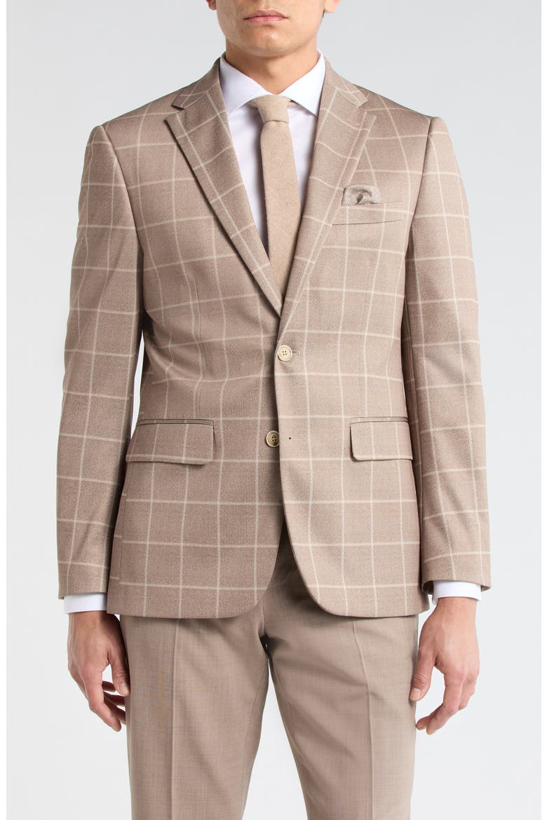 Slim Fit Plaid Sport Coat, Main, color, TAN