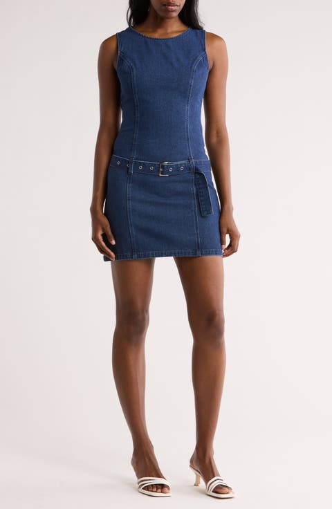 Belted Denim A-Line Minidress