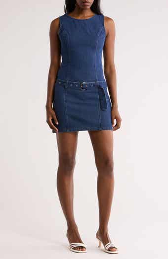 Lush Belted Denim A-Line Minidress