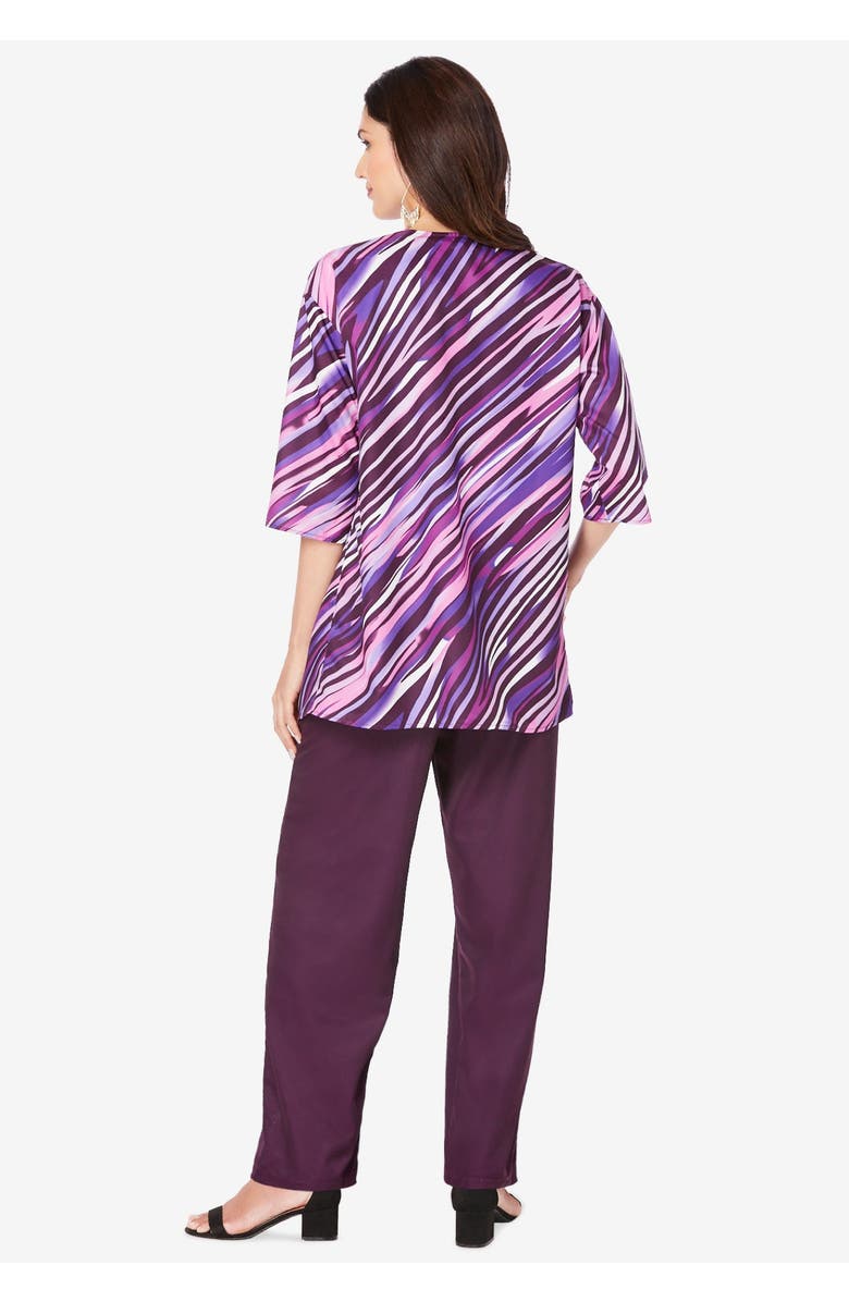 Roaman's Three Piece Pant Suit, Alternate, color, Cool Abstract Stripe