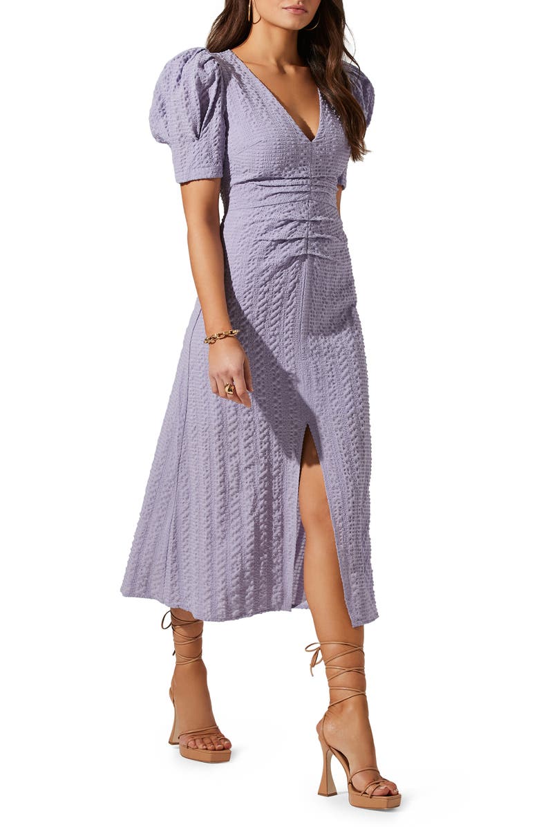 ASTR the Label Puff Sleeve Front Vent Midi Dress, Alternate, color, Purple