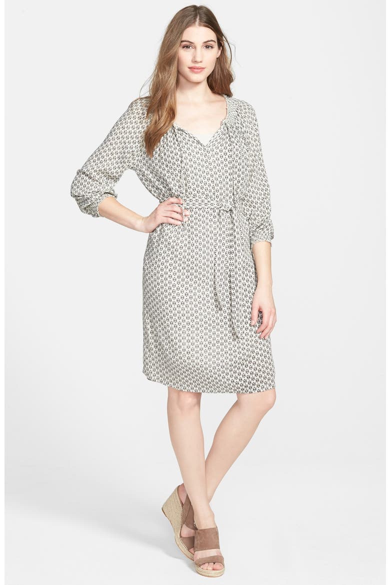Peasant Dress, Main, color, BEIGE/ BLACK GEO PRINT