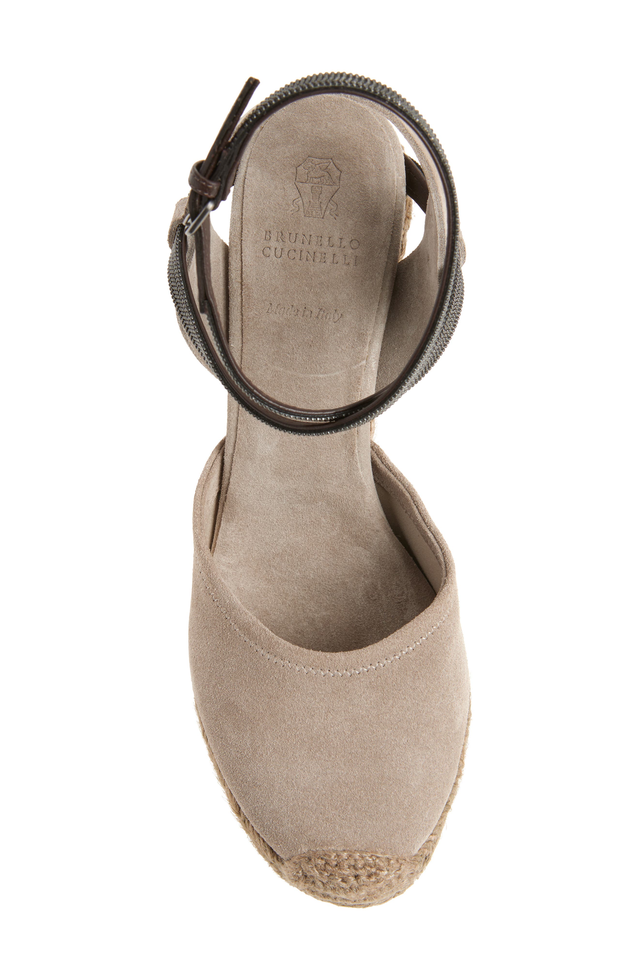 Brunello Cucinelli Monili Trim Espadrille Wedge Sandal, Alternate, color, Ice