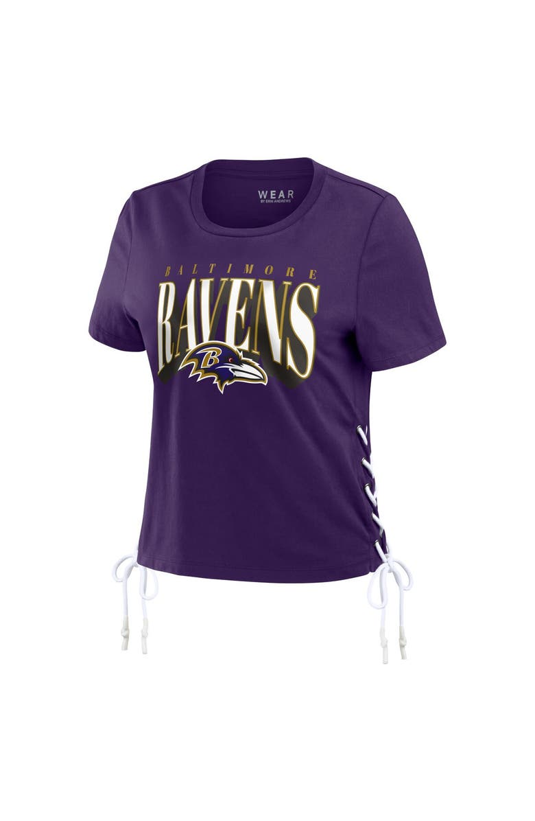 WEAR by Erin Andrews Women's WEAR by Erin Andrews Purple Baltimore Ravens Lace Up Side Modest Cropped T-Shirt, Alternate, color, Purple