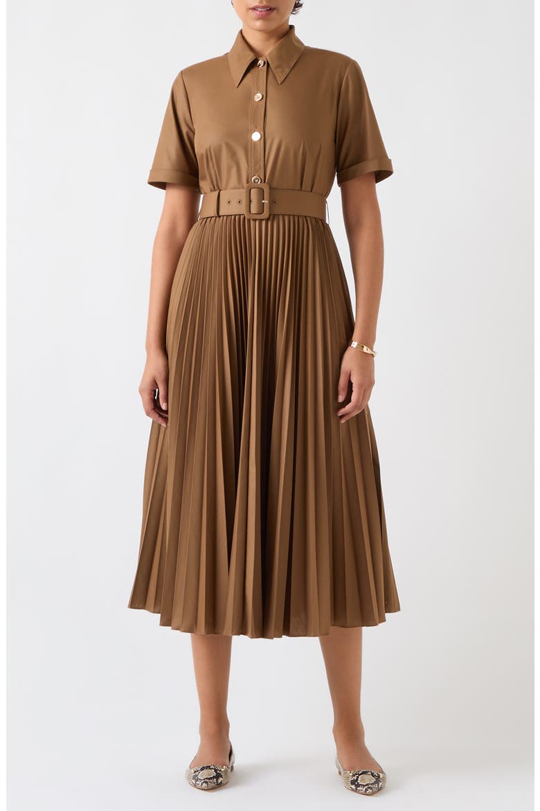 Cally Pleated Shirtdress, Main, color, COCOA