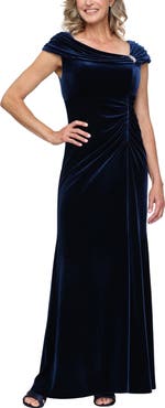 Alex Evenings Embellished Neck Stretch Velvet Gown