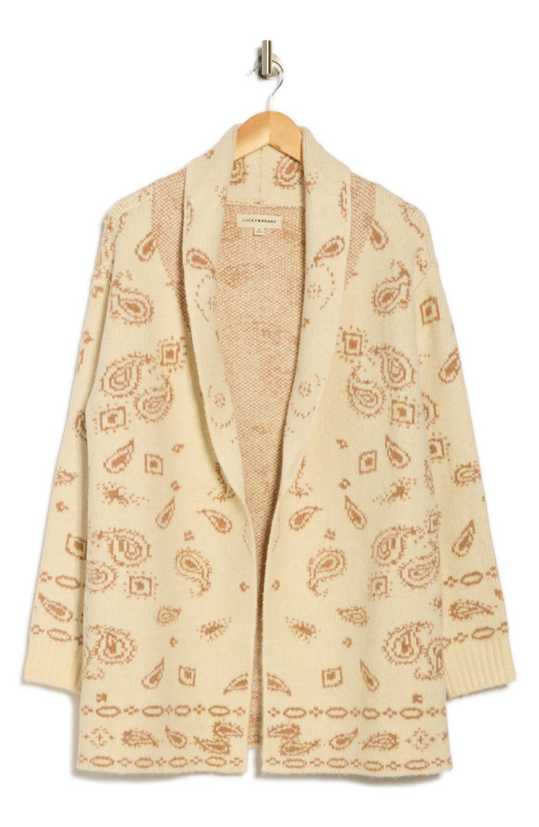 Lucky Brand Paisley Bandana Print Cardigan, Alternate, color, Natural Combo