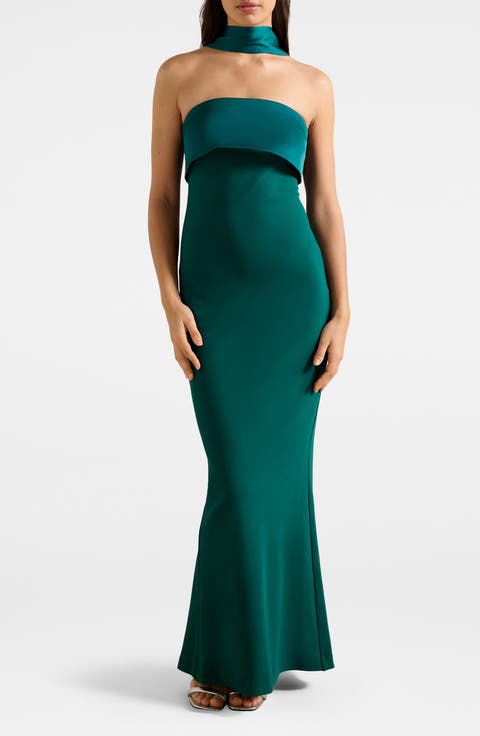 Odelia Strapless Satin Mermaid Gown & Scarf Set