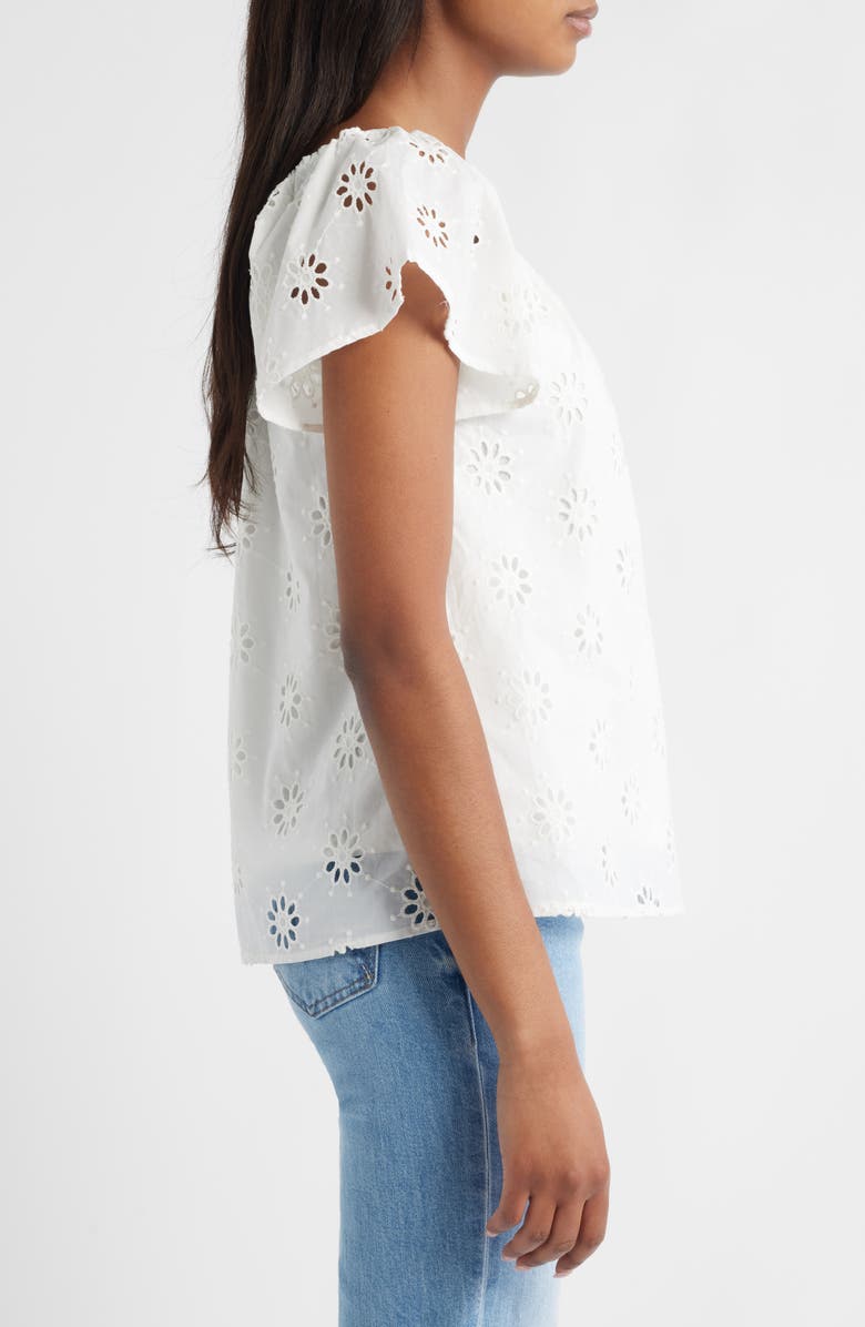 Bobeau Eyelet Cotton Peasant Top, Alternate, color, White