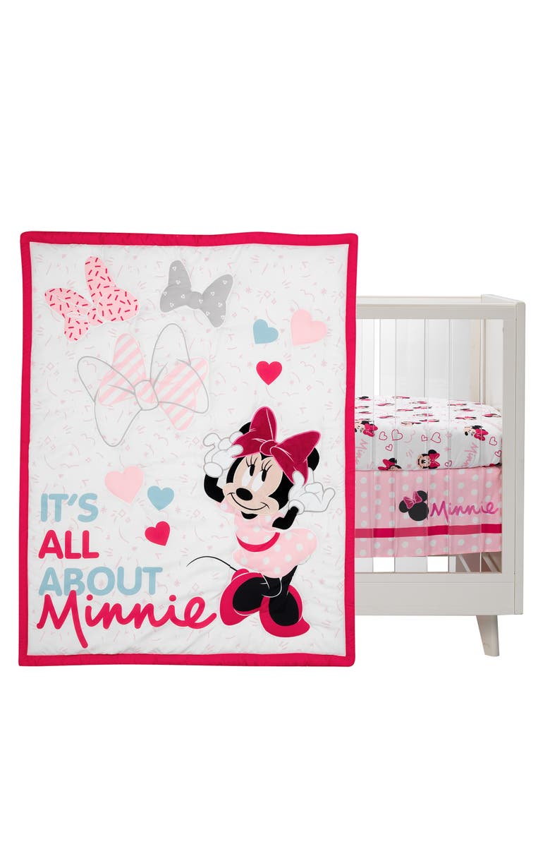 Lambs & Ivy Disney Baby Minnie Mouse Love 3-Piece Nursery Crib Bedding Set, Main, color, Pink