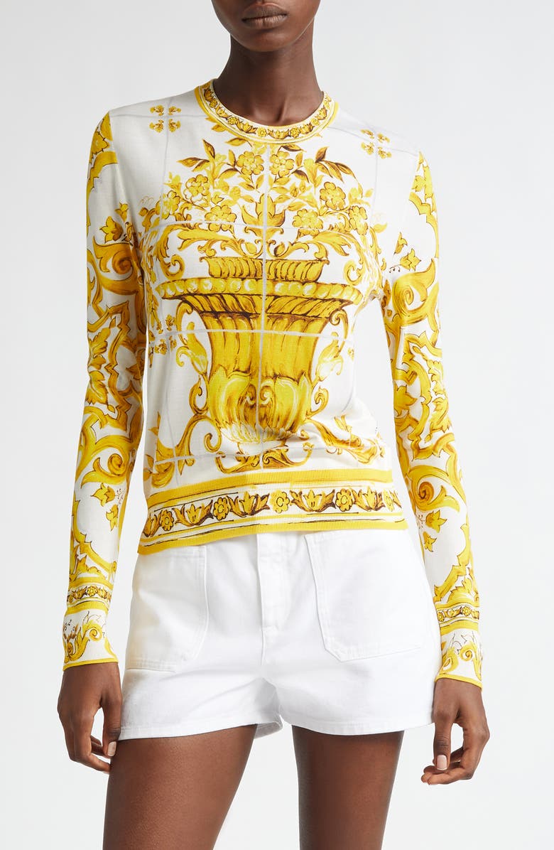 Dolce&Gabbana Majolica Print Silk Sweater, Main, color, 