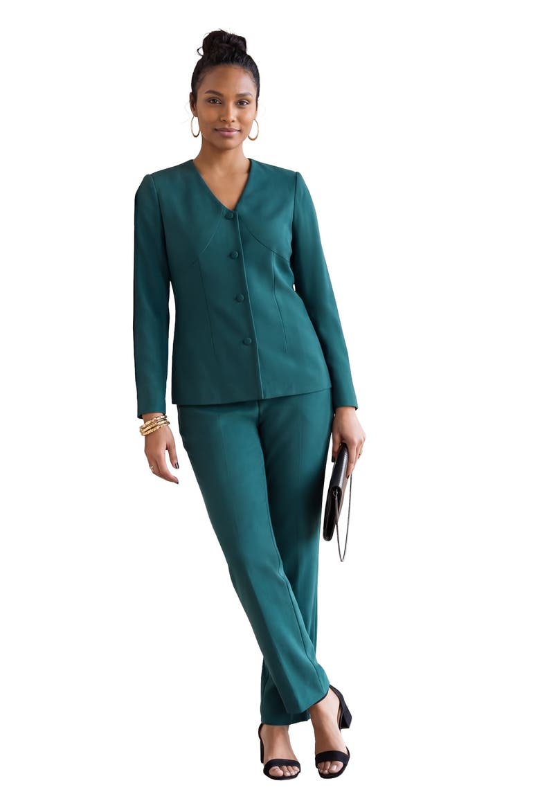Shaped Crepe Jacket & Straight Leg Pant Suit, Main, color, MYSTIC PINE