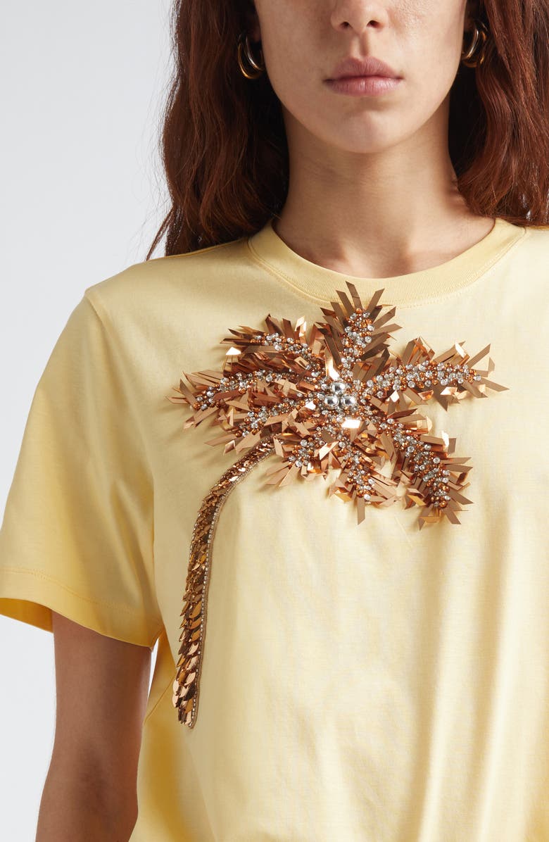 Rabanne Palm Embroidered T-Shirt, Alternate, color, Gold