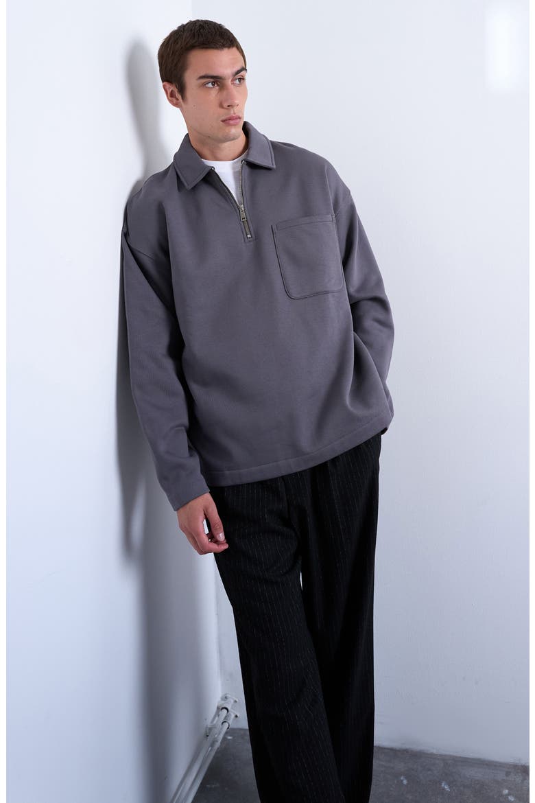 Oversize Long Sleeve Quarter Zip Polo, Alternate, color, GREY
