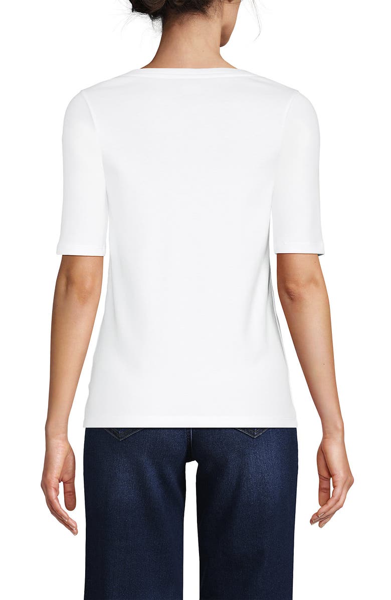Lands' End Supima Cotton Elbow Sleeve Boatneck Button Shoulder Tee, Alternate, color, White