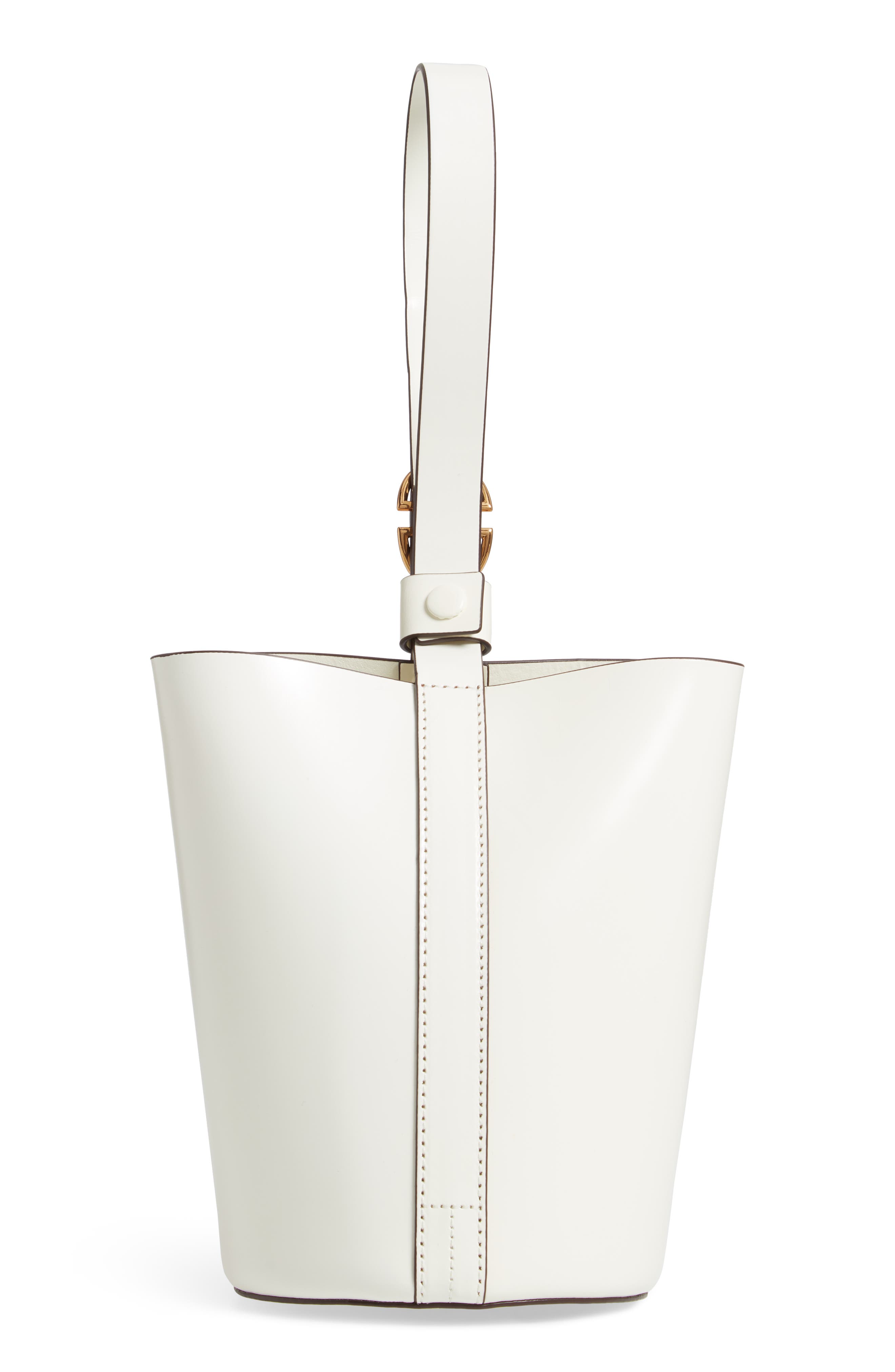 Small Leather Bucket Bag, Alternate, color, WHITE