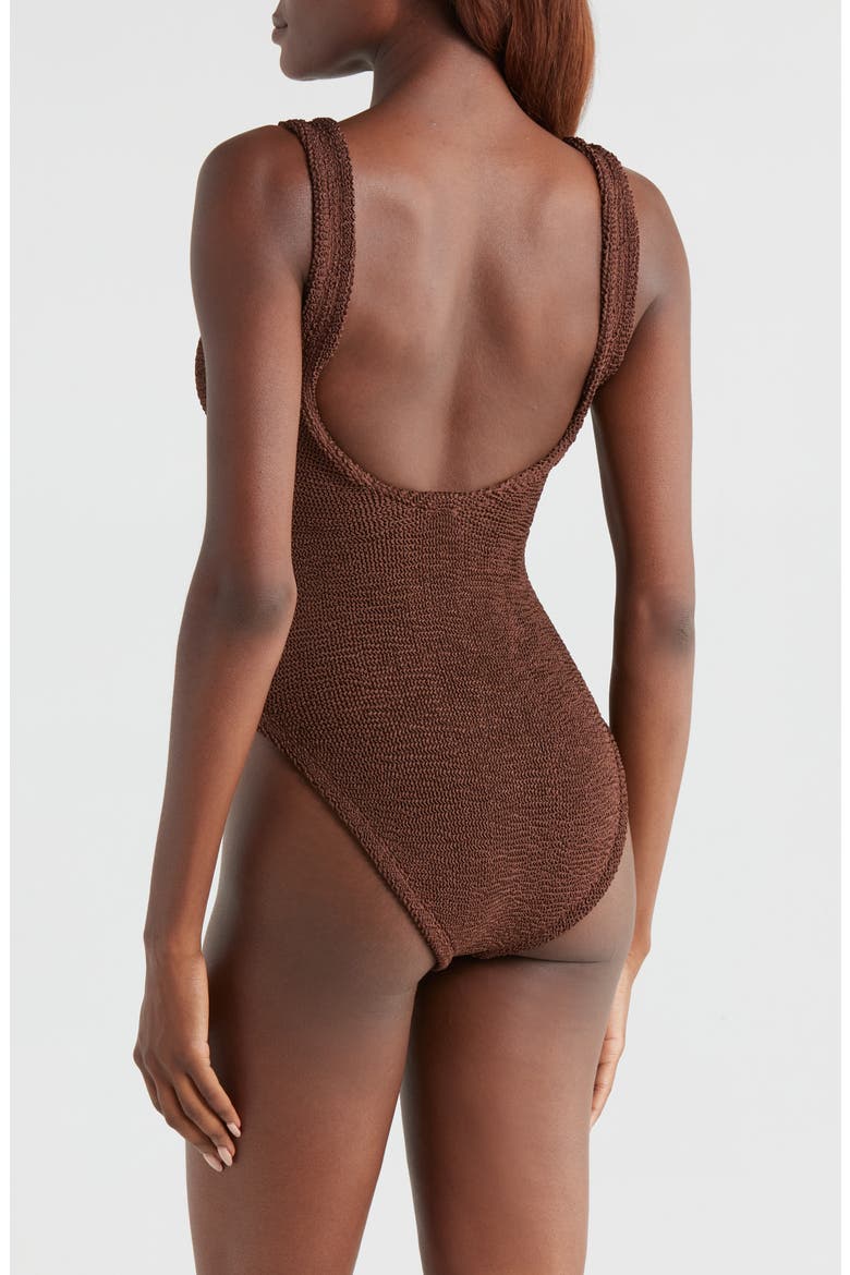 Celine Seersucker One-Piece Swimsuit, Alternate, color, METALLIC CHOCOLATE