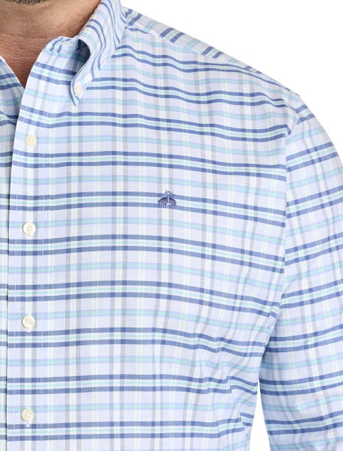 B+t Essentials Fit By Dxl Big & Tall Non-iron Plaid Oxford Sport Shirt In Hydrangea Navy