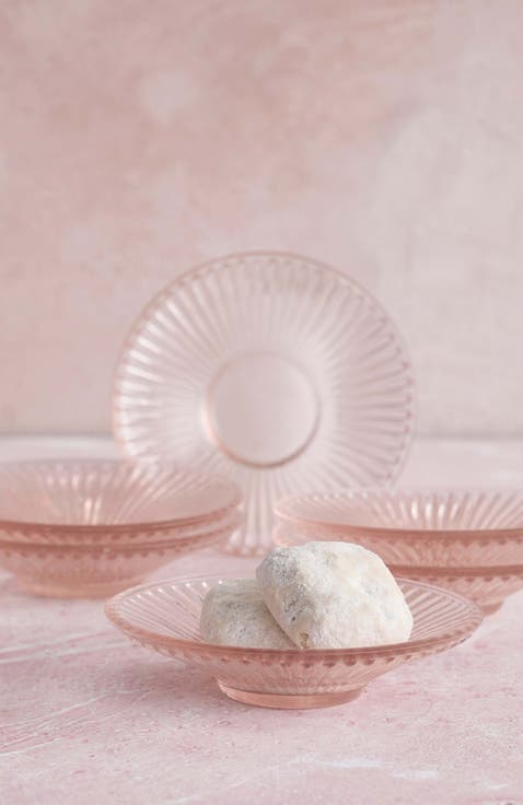 Pressed Pink Glass Small Plates - Set of 6