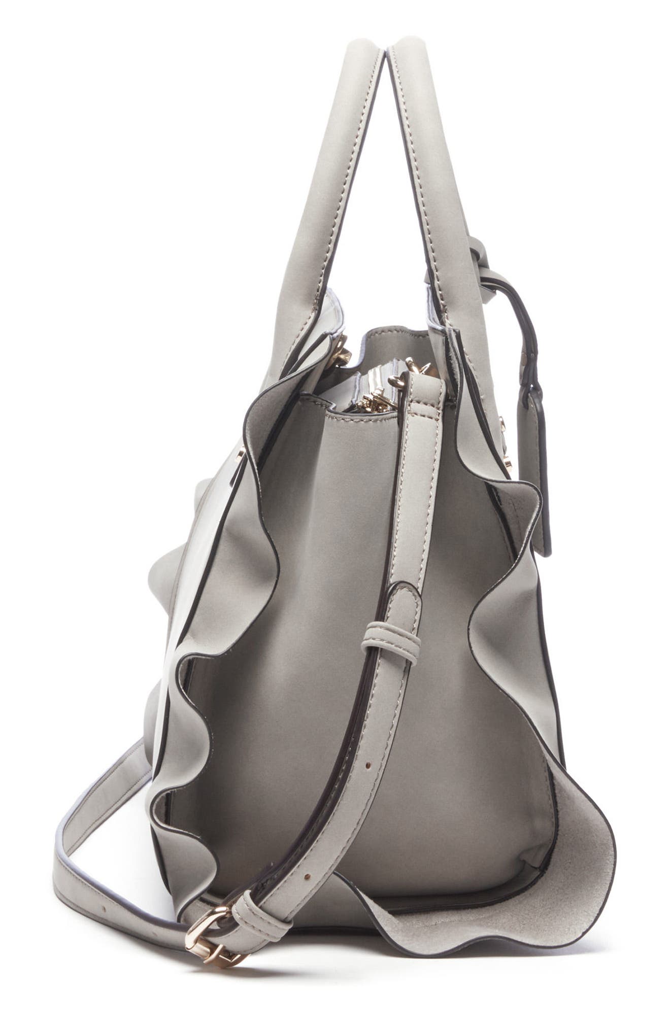 Faux Leather Satchel, Alternate, color, GREY