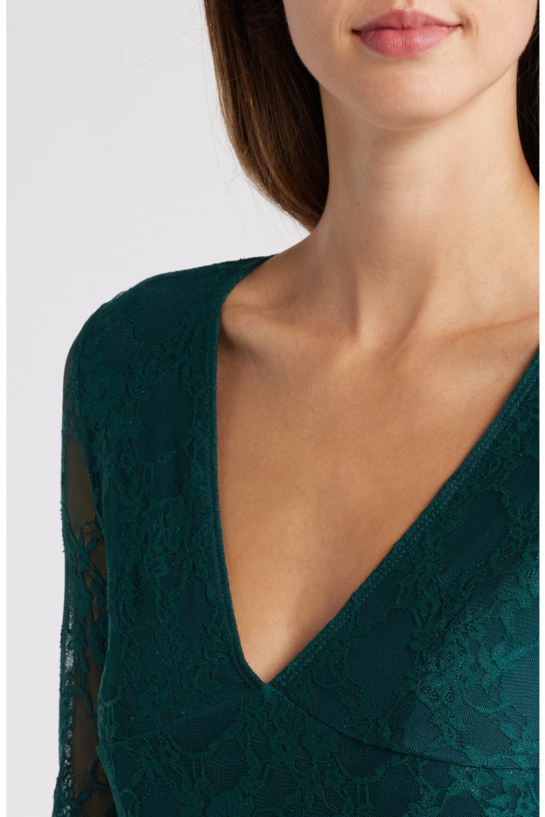 Bell Lace Overlay Long Sleeve Midi Dress, Alternate, color, HUNTER